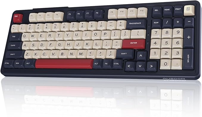 AUSDOM Wireless Bluetooth Mechanical Keyboard BT5.3/Type-C/2.4G Tri-Mode Hot swappable Custom Gaming Keyboards Gasket RGB Numpad Blue Computer Keyboard for Mac/Win/Office 98 Keys(Click Sound)
