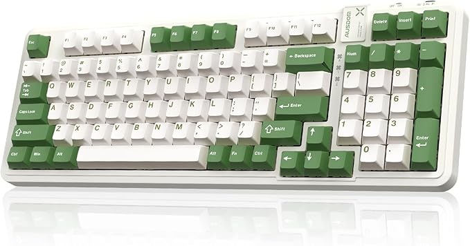 AUSDOM 98Pro Silent Mechanical Keyboard Wireless Hot Swappable Gaming Keyboard with BacklitGasket StructurePre-lubed Tactile Switches2.4GHz/Type-C/Bluetooth Custom Keyboards (Green &amp White-Sil