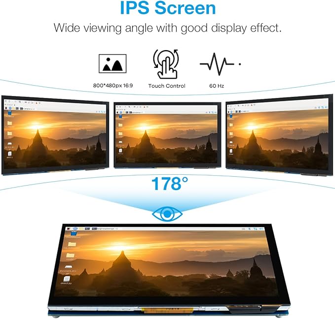 7 Inch Touchscreen IPS DSI Display Compatible with Raspberry Pi 5/4/3 800x480 Pixel Capacitive Screen MIPI Driver-Free Interface