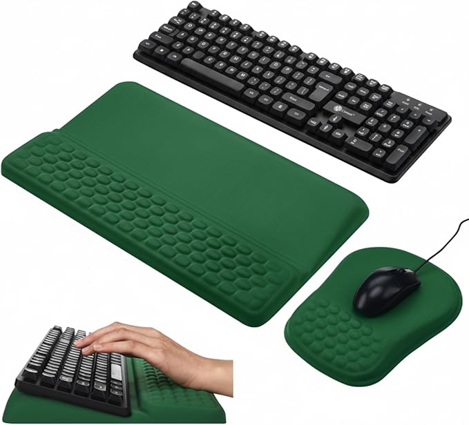 Photect Keyboard Stand with Wrist Rest Ergonomic Green Mouse Pad and Keyboard Riser Holder Lifter Tray with Carpal Tunnel Pain Relief Massage Bumps for Office Accessories Computer Typing