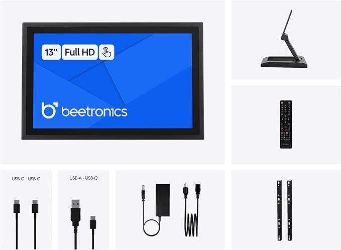 Beetronics 13 Inch Touchscreen Monitor | Full HD 1080p | 13TS7M – Industrial-Grade Professional 10-Point Multi Touch Display for PC Mac Linux – HDMI DisplayPort USB-C VGA Inputs