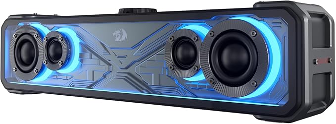 Redragon GS817 RGB Desktop Soundbar 2.0 Channel Stereo Speakers for Desktop w/Massive 30W Max Power Touch-Control Bluetooth 5.3 &amp 3.5mm AUX Inputs Black