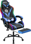 RGB Gaming Chair with Massage and LED Lights Ergonomic Video Game Chairs with Footrest High Back Reclining Computer Chair with Adjustable Lumbar Support Blue and Black