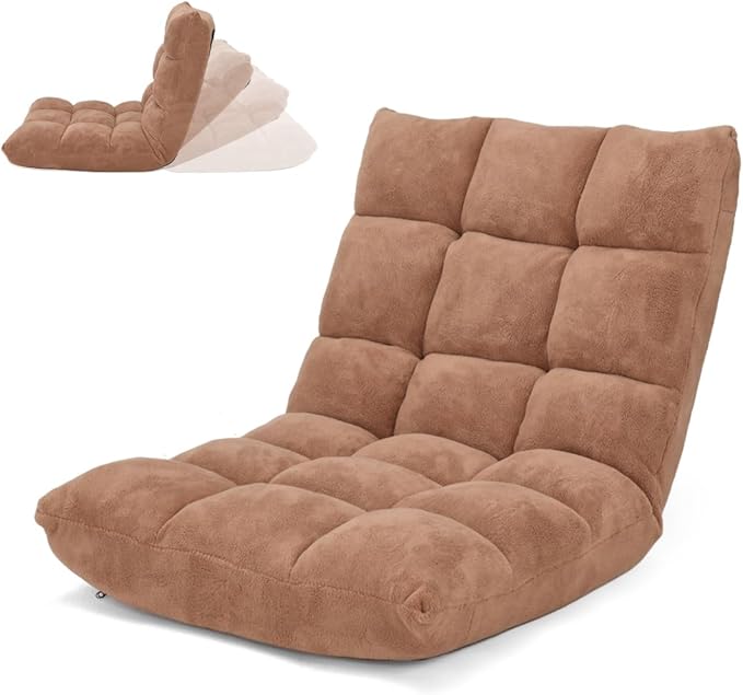 BETTARY Floor Chair with Back Support 14-Position Adjustable Lazy Floor Sofa with Memory Foam Padding Couch Recliner for Adults Folding Sleep Bed for Reading Meditating Gaming (Brown)
