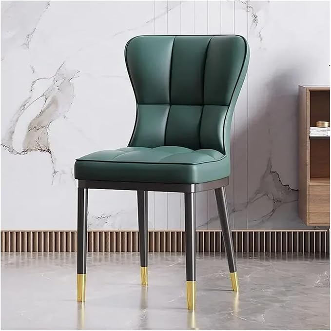 Adjustable Office Computer Chair with Armrest 1pcs Leather Finish Dining Chair with Backrest Sleek Black Legs with Gold Trim(Dark Green)