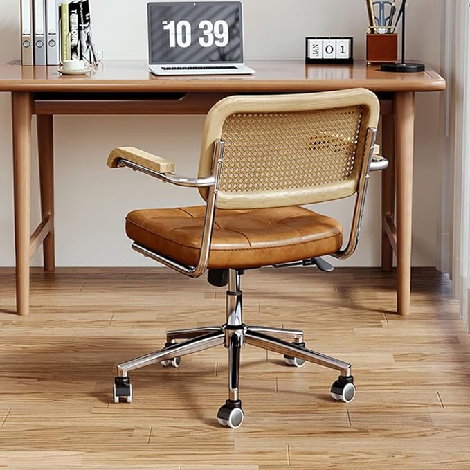 YCKEGEW Leather Padded Home Desk Chair Office Armchair Study Chair with Wheels Hollow Backrest SupportAdjustable Height Computer Work Chair for Office Home(Greem)