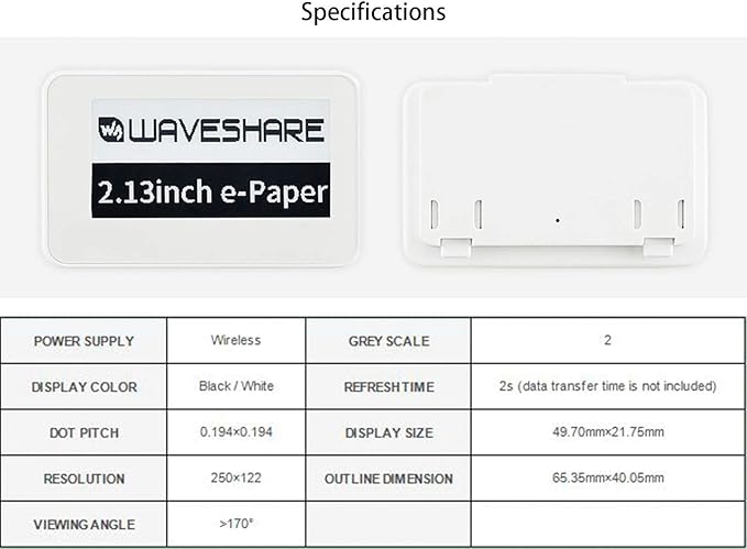 2.13inch Passive NFC-Powered e-Paper 250 x 122 Pixel ePaper Screen Adopts Novel Passive NFC Technology No Battery Required No Messy Wiring Wire-Less Powering &amp Data Transfer