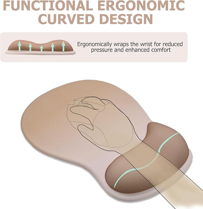 Gel Mouse Pad with Wrist Rest Ergonomic Office Keyboard Wrist Rest and Mousepad with Wrist Support Computer Mouse Pad with Non-Slip PU Base and Desk Accessories Mat for Home &amp Gaming Mocha Sand