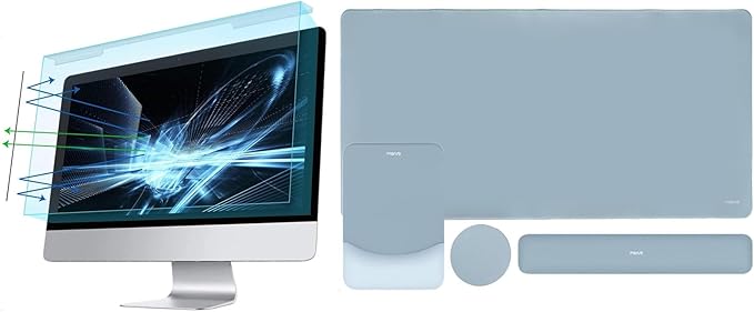 MOSISO Mouse Pad&ampRectangular Keyboard and Mousepad with Wrist Rest&ampCoaster&amp20-22 inch Computer Blue Light Blocking Screen Protector for Diagonal 2021.522 inch 16:9 Widescreen MonitorAqu