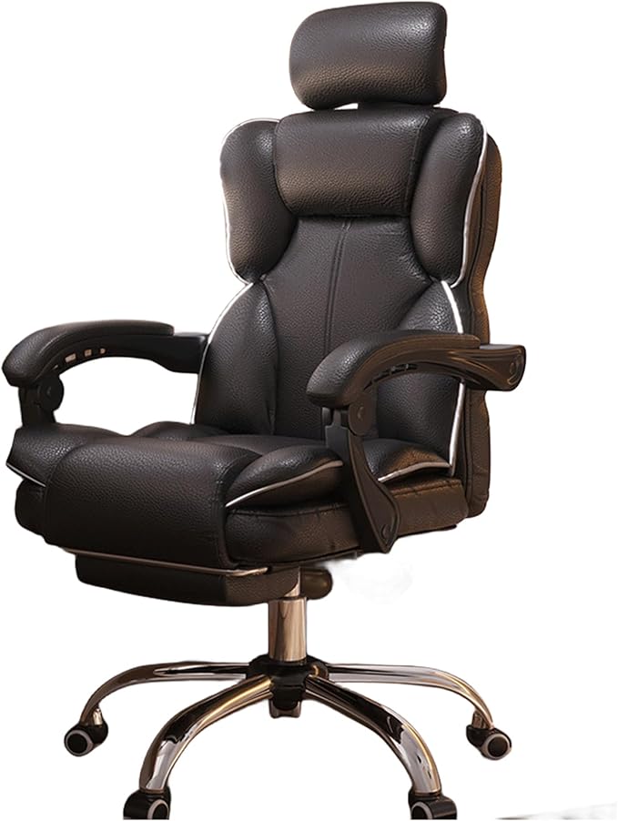 Ergonomic Gaming Desk Chair with Adjustable Footstool and 360° Swivel Comfy PU Leather Seat Reclining Backrest Adjustable Height for Home Office Live Streaming Black