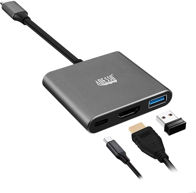 Adesso USB C Docking Station Multiport Adapter Dongle Type C Hub HDMI Support 4K@30Hz 100W Max PD Charging USB for MacBook Windows Laptop (TAA Compliant)