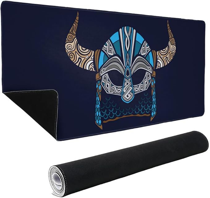 Nordic Viking Warrior Helmet with Horns Large Gaming Mouse Pad Desk Mat with Stitched Edges Non-Slip Base