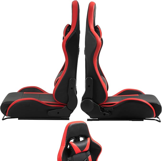 Marada Gaming Racing Seat for Simulator Cockpit with Double Locking SlidesInclude Lumbar and Neck PillowAdjustable PU Leather Chair for Heavy-Duty Metal Driving Sim Mount (No Steering Wheel Stand)
