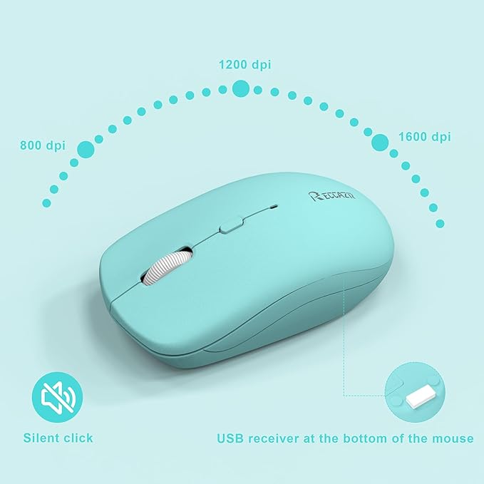 Wireless Keyboard and Mouse Combo Full-Sized Quiet Wireless Keyboard and Adjustable DPI Mouse 2.4GHz USB Receiver Keyboard and Mouse for PC Windows Desktop Laptop (Tiffany Blue and White-B)