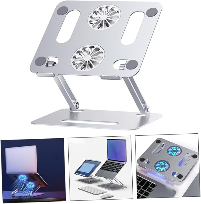 Gadpiparty Adjustable Laptop Cooling Pad with Dual Fans Aluminum Alloy Notebook Cooler Stand for Gaming and Office Use Silver
