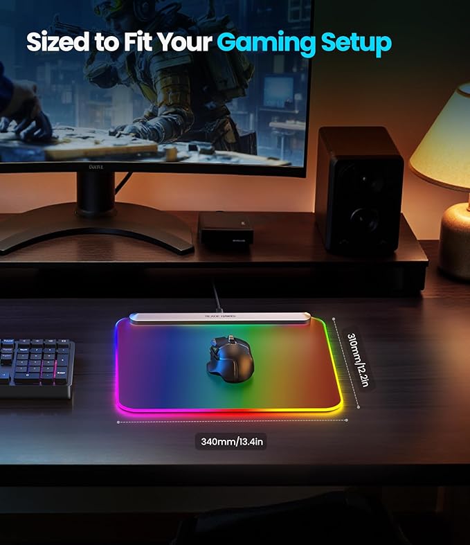 BladeHawks BX10 Fully Illuminated RGB Gaming Mouse Mat: Backlit Design - 15 Zone Chroma Lighting - USB 2.0 Port - Detachable USB Type C Cable - Micro Textured Surface - Anti Slip Base-Silver