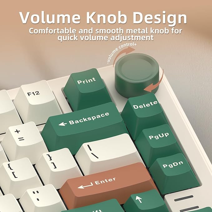 75% Retro Green Wired Hot Swappable Mechanical Keyboard with Metal Knob | Mount Gasket | Programmable RGB Backlit &amp Adjustable Side Light (KTT Brown Switch)