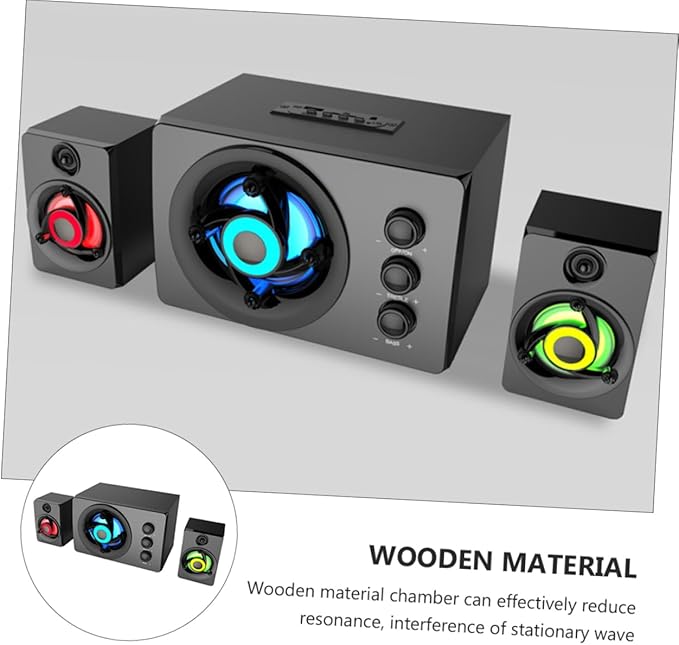 1Set Wooden Multimedia Subwoofer Speaker System Powered Desktop Loudspeaker Box for Laptop and Sound Enhancement