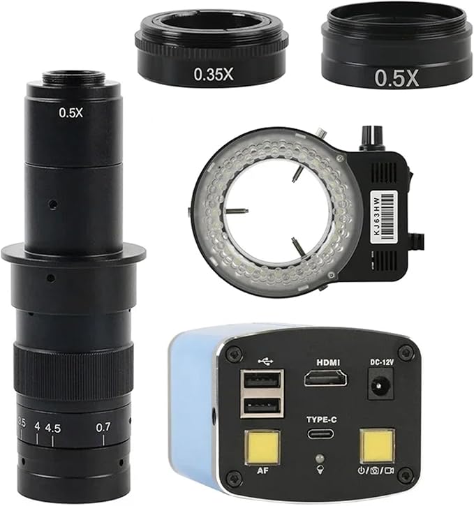 OOM 180X 120X IMX307 Autofocus HDMI 1080P Type-c PC Video Microscope C Mount Camera 20CM Working Distance for Phone Repair(180x Lens with Light)