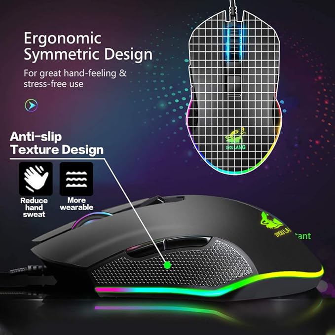 One Handed Gaming Keyboard and Mouse Combo 39 Keys USB Wired Gaming Keypad with Wrist Rest Rainbow Backlit Mechanical Feel Anti-Ghosting Keyboard 6-Button Adjustable DPI Mouse for PC