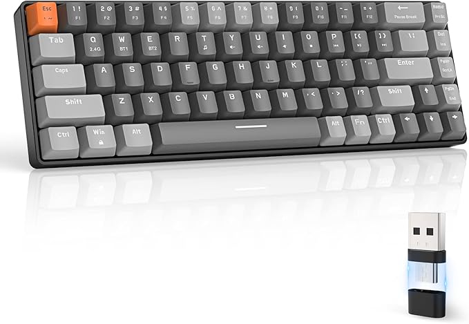 ZIYOU LANG RK68 60% Wireless Mechanical KeyboardBluetooth 5.0/2.4Ghz Dual Mode ReceiverHot-Swappable mini 68-KeyRetro Color KeycapsClicky Blue SwitchUltra Power Saving for PC PS4 Xbox iPhone ipad