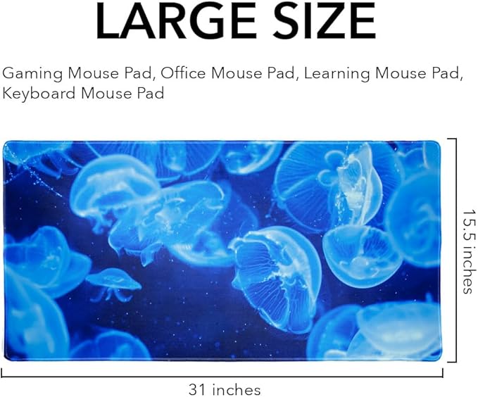 Jellyfish Blue Jelly Fish Large Gaming Mouse Pad Desk Mat with Stitched Edges Non-Slip Base for Gamer Home and Office