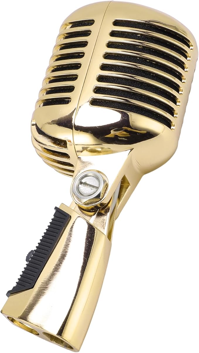 Dpofirs Dynamic Microphone with Rugged Design and Cardioid Pickup - Studio Quality Sound for Live Performances and Singing Plug and Play Shockproof Structure (Gold)