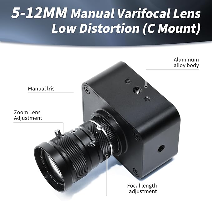 MOKOSE USB Camera 4KUSB3.0 Manual Focus Webcam with 5-12mm Varifocal Lens IMX678 1/1.8 8MP Sensor Support YUY2Web Camera for Desktop Computer Laptop