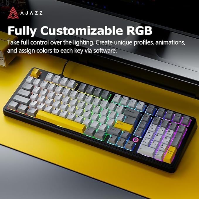 FIRSTBLOOD ONLY GAME. AK980 101-Key Hot-Swappable Mechanical Keyboard Gasket Mount RGB Backlit Programmable Macro Full N-Key Rollover with Dreamscape Linear Switches (Starfall Gray)