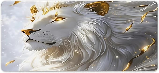 White Male Lion Desk Mat Desk Pad Large Mouse Pad Anti-Slip Big Mousepad with Stitched Edges Computer Mouse Pads for Gaming Home Office Work 16x36
