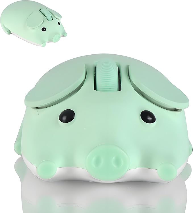 Cute Pig Design Wireless Mouse - Dual Mode Bluetooth &amp USB Silent Operation Ergonomic Ideal for Laptops &amp PCs for Animal Lovers and Family (Green)