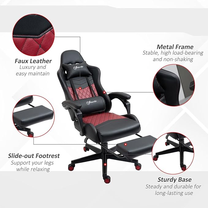 Gaming Office Chairs for Adults Comfortable Video Gaming Chair with Footrest &amp Headrest and Lumbar Support PU Leather High Back Computer Gamer Chairs (Black)