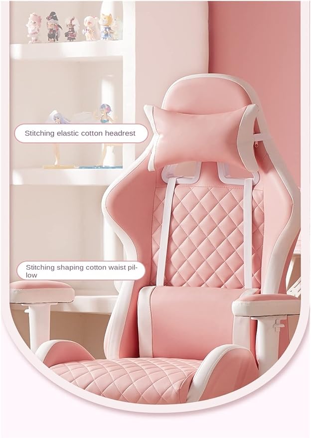 Adjustable Office Computer Chair with Armrest Chairs Pink Gaming Chair Girls Home Office Comfortable Game Swivel Gamer Computer(White Blue Pedal)