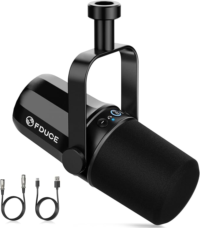 FDUCE SL40 USB/XLR Dynamic Microphone for Podcasting Gaming Live Streaming and Recording Built-in Headphone Output LED Mute Button All Metal Voice Isolation Technology