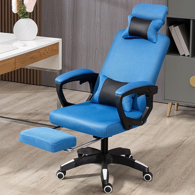 GIZNXBA Computer Chair with Foot Rest Adjustable Height Gaming Chair for Adults Home Office Chair Ergonomic Desk Chair with Headrest High Back Swivel Task Chair Lumbar Support (Color : /Blue)