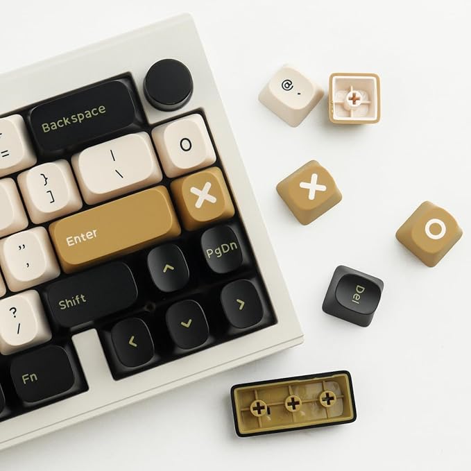 Double Shot PBT Keycaps171 Keys YMK Profile Keycaps Classic Black &amp White Gold Custom Dye-Sub Retro Keycap Set for Cherry MX Switches ISO/ANSI UK Layout Mechanical Gaming Keyboard(Black White Gol