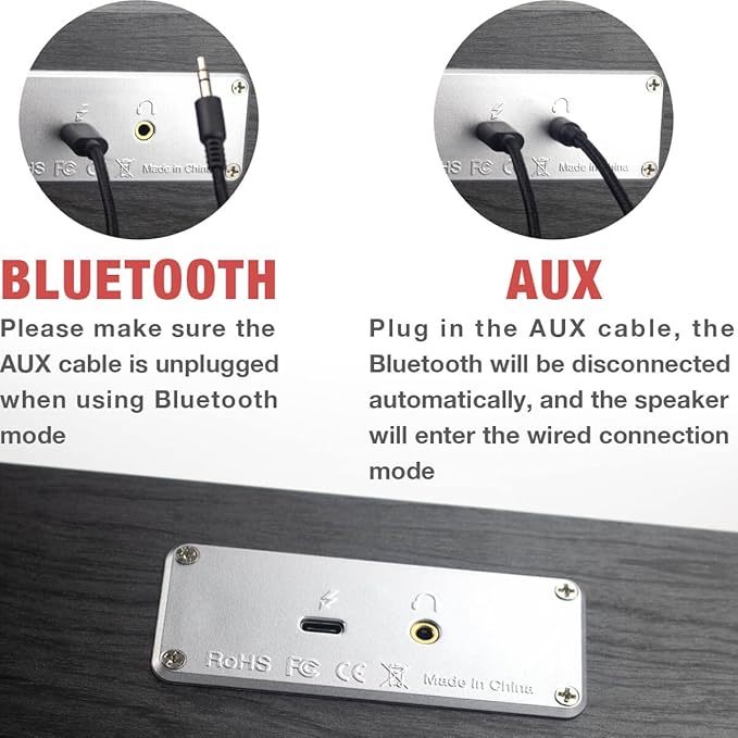 MICA Bluetooth Computer Speakers Angled Retro Wooden PC Speakers 3.5mm Aux-in Connection Vintage Wired USB Powered Computer Sound Bar for Desktop Monitor Laptop Tablet - Gray (M30T)