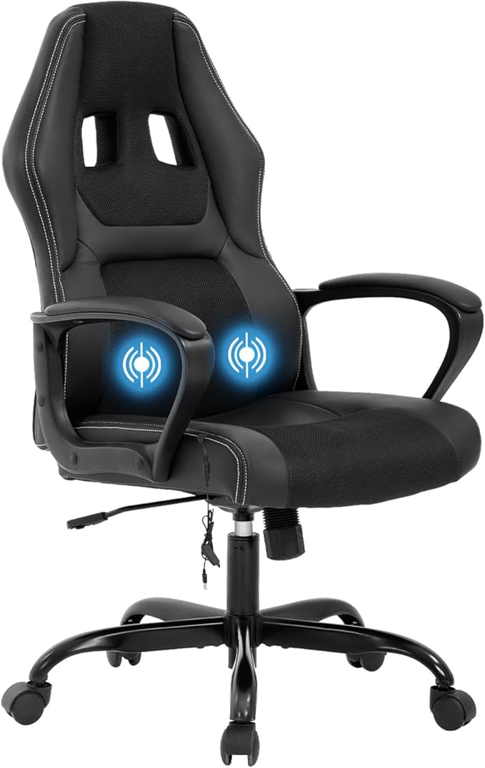 Gaming Chair with Massage Function PU Leather Chairs Ergonomic Office Chair Executive Computer Chairs High Back Computer Task with Lumbar Support Adjustable Height Black