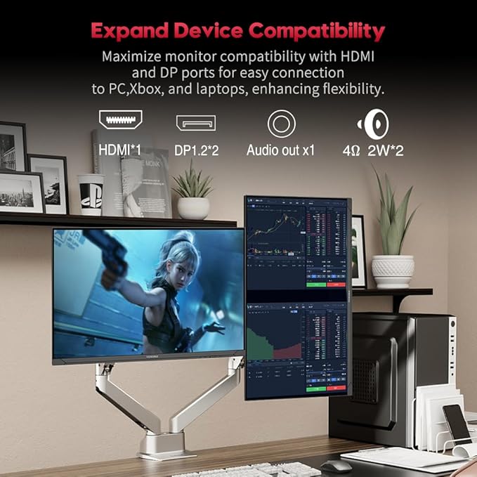 Viewedge 27 inch Gaming Monitor QHD (2560x1440p) 240Hz Computer Monitor 1ms HDR10 IPS DisplayPort HDMI 2K Vertical Monitor Wall Mountable Built-in Speakers