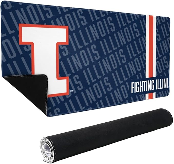 University of Illinois Fighting Illini Mascot Large Gaming Mouse Pad Desk Mat with Stitched Edges Non-Slip Base for Gamer Home and Office 31.5 x 15.7