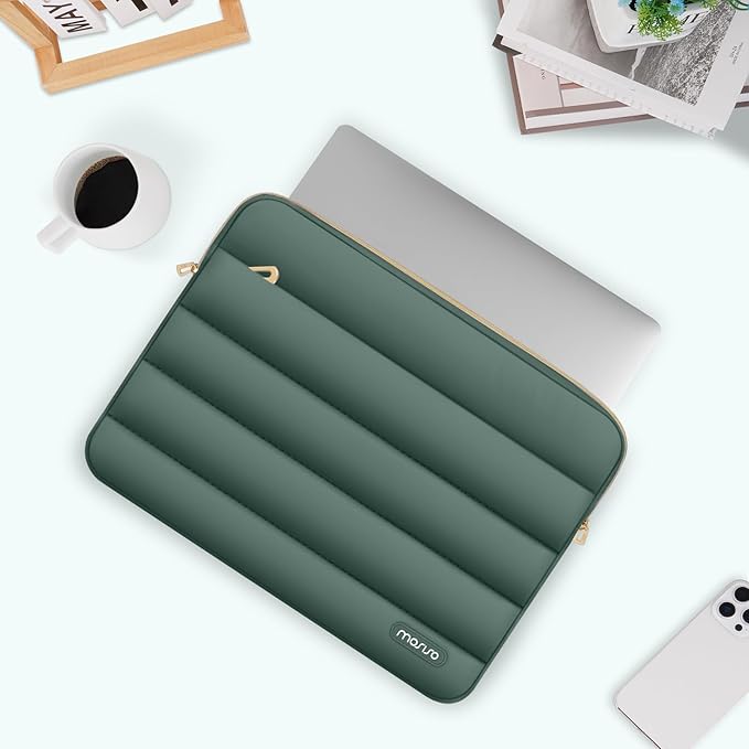 MOSISO Laptop Case 13-13.3 inch Puffy Laptop Sleeve Polyester Horizontal Bag with Small Case Wrist Rest Support for Mouse Pad&ampKeyboard Set Circle Curved Ergonomic Mousepad&ampCoaster Midnight