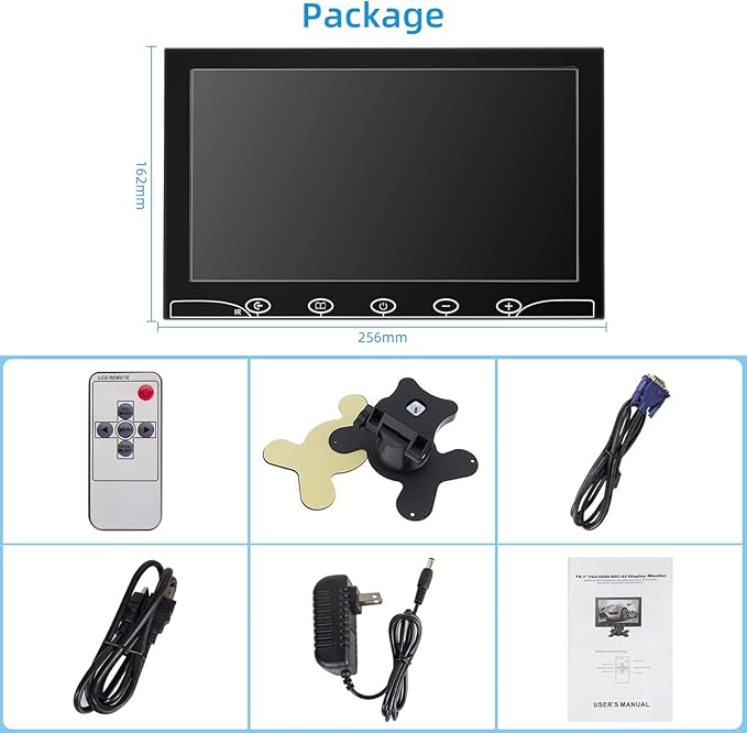 10.1 Inch Small Monitor Raspberry Pi Screen Built-in Speakers Mini Display 1024 x 600 60 Hz 5ms IPS Screen Display w/Remote Control HDMI VGA AV BNC Input Computer Monitor