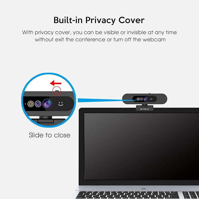 TOALLIN 1080P Webcam for Windows Hello Face Login IR Facial Recognition Windows Hello Compatible Webcam with Microphone Computer Camera Wide Angle View USB Web Camera with Privacy Cover