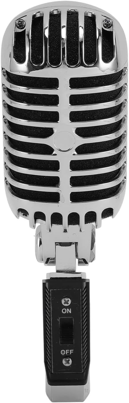 Vintage Classic Dynamic Microphone with Self Tensioning Rack for Retro Style Vocal Performances for Stage Singers and Musicians (Silver)