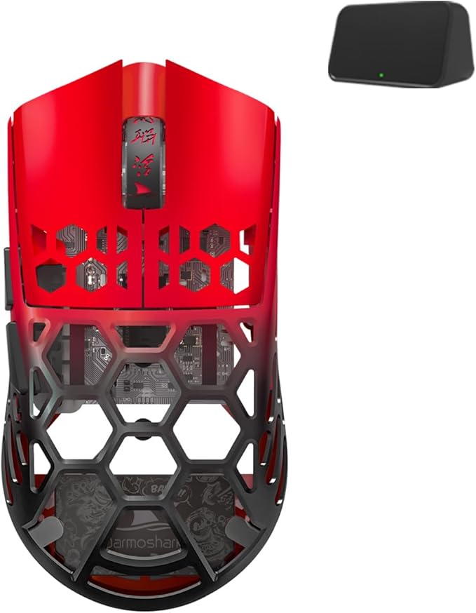 Darmoshark M2 Wireless Gaming MouseTri-Mode 4K/USB-C/Bluetooth Mouse Up to 26000DPIPAW3395 Optical Sensor Lightweight 42g5 programmable Button 500MAh Battery LifeComputer Mouse for LaptopPC(RED)