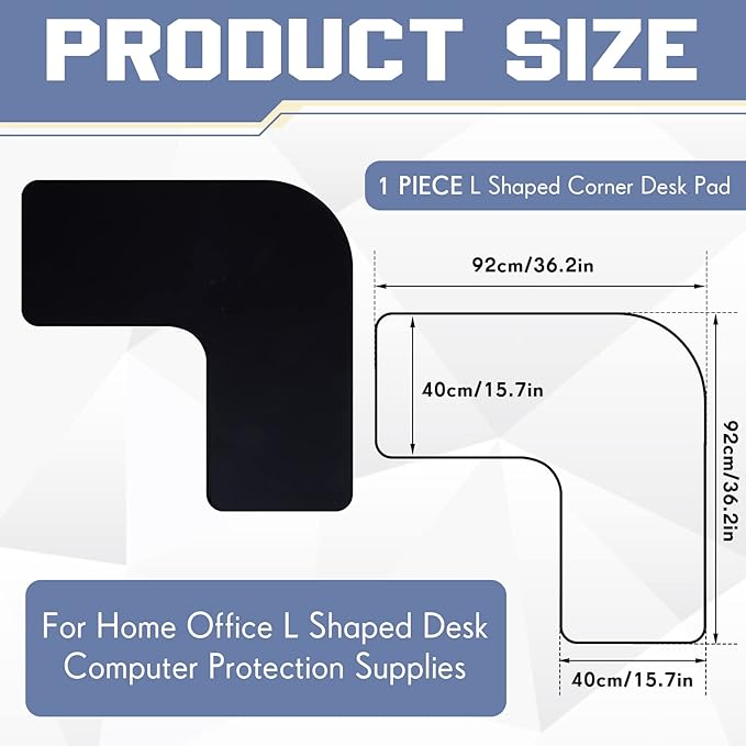 Amylove L Shaped Desk Mat Corner Mouse Pad Waterproof Large Rubber Corner Desk Mat for Office Home L Shaped Curved Keyboard Pad Gaming Setup Computer Protection Supplies 36.2 Inches(Black)