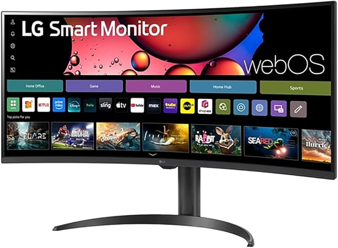 LG 34SR65QC-B 34 Inch Smart Monitor WQHD 1440P Curved Screen with Adjustable Stand Bundle with Elite Suite 18 2X HDMI Cable and Deco Gear CPS Exclusive 26 Month Protection Pack (BEACH-CPS-26M500)