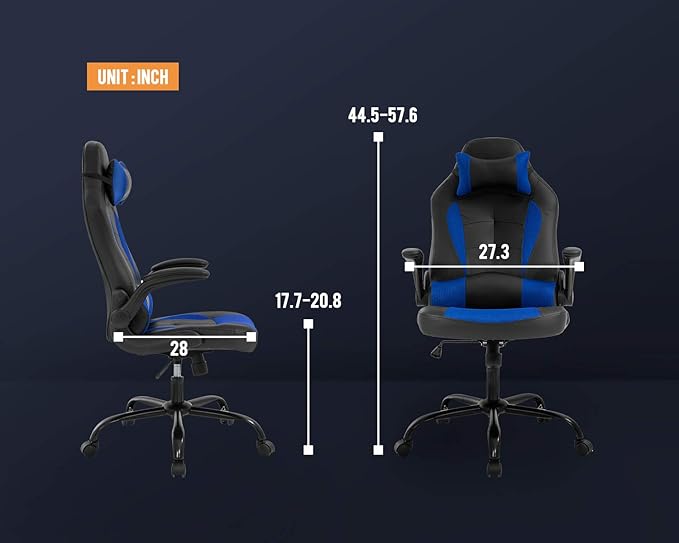 PC Gaming Chair Video Game Chair Racing Style Office High Back Desk Executive PU Leather Rolling Task Swivel Computer with Lumbar Support HeadrestBlue