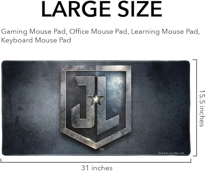 Justice League Movie Logo Large Gaming Mouse Pad Desk Mat with Stitched Edges Non-Slip Base for Gamer Home and Office 31.5 x 15.7
