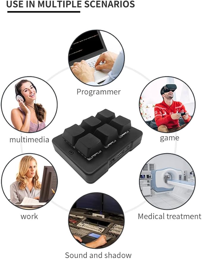 Docooler 6-Key Mechanical Keyboard Programmable Tri-Mode 2.4G/BT/Wired One Handed Macro Pad Plug and Play Simple Operation Fort Laptop PC Gaming Office Work